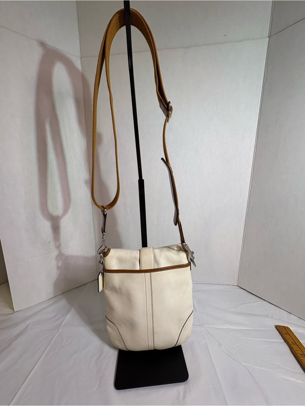 Coach Vintage Tan Leather-Trim Crossbody / Shoulder Bag - Picture 8 of 10